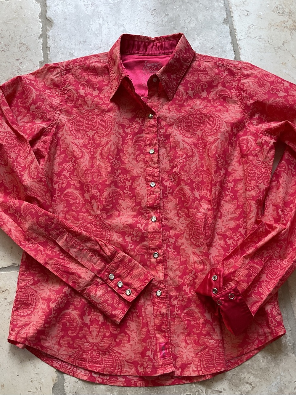 Twenty X Vintage Western Orange Red Pinkish Paisley Button-Up Dress Shirt M